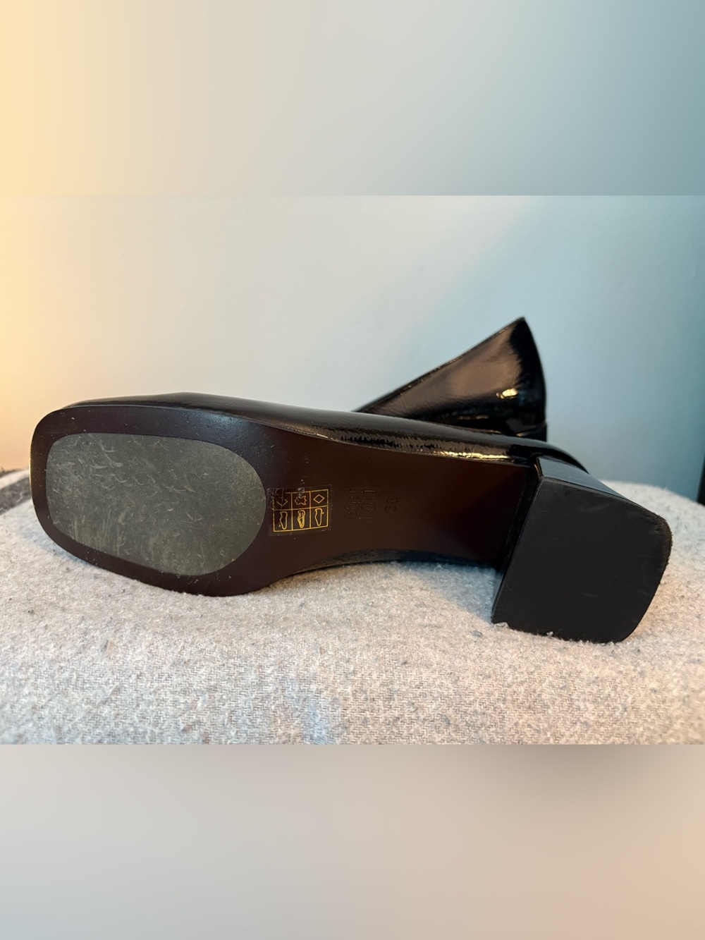 Anthropologie Black Patent Bibi Lou Valencia Heel Loafers Size 7.5-8 / EU 38 - Picture 5 of 8